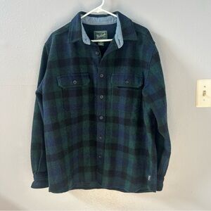 Woolrich Green Wool Flannel Button Front Shirt Size Large